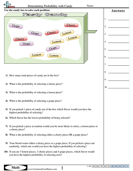 Probability Worksheets - Candy worksheet